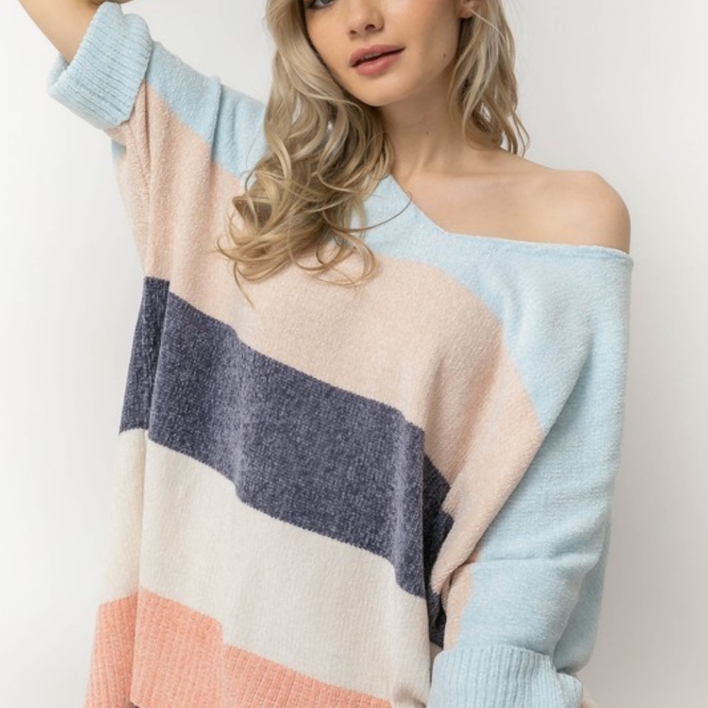 Chenille Color Block v neck sweater - Picture 8 of 8